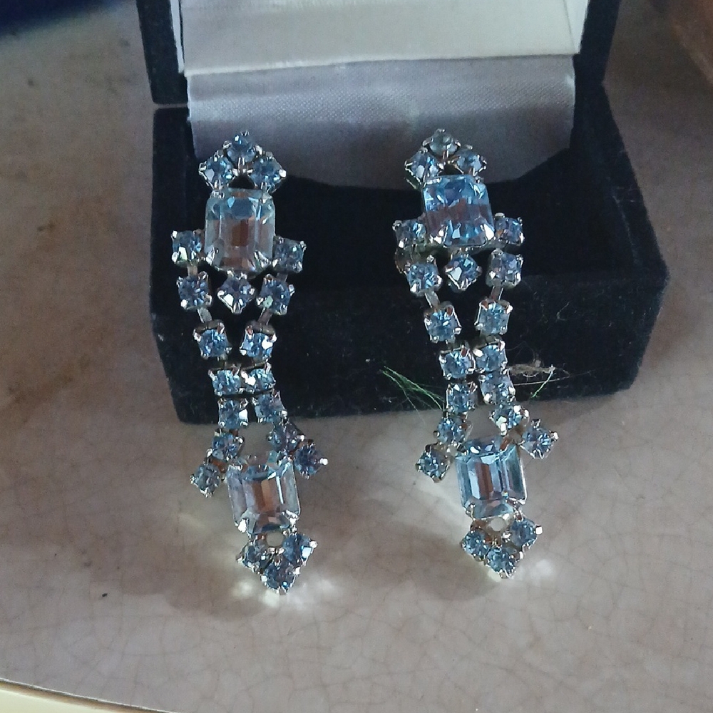 Antique Blue Floral Earrings with Sterling Silver Setting